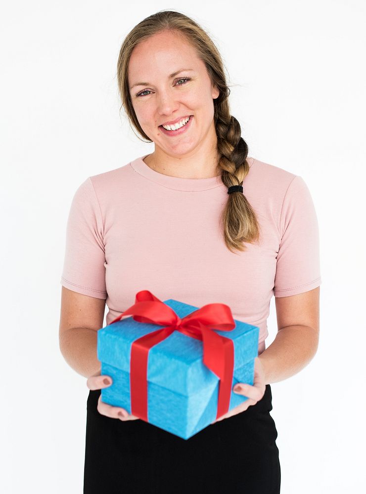 Woman Smiling Happiness Gift Portrait Concept