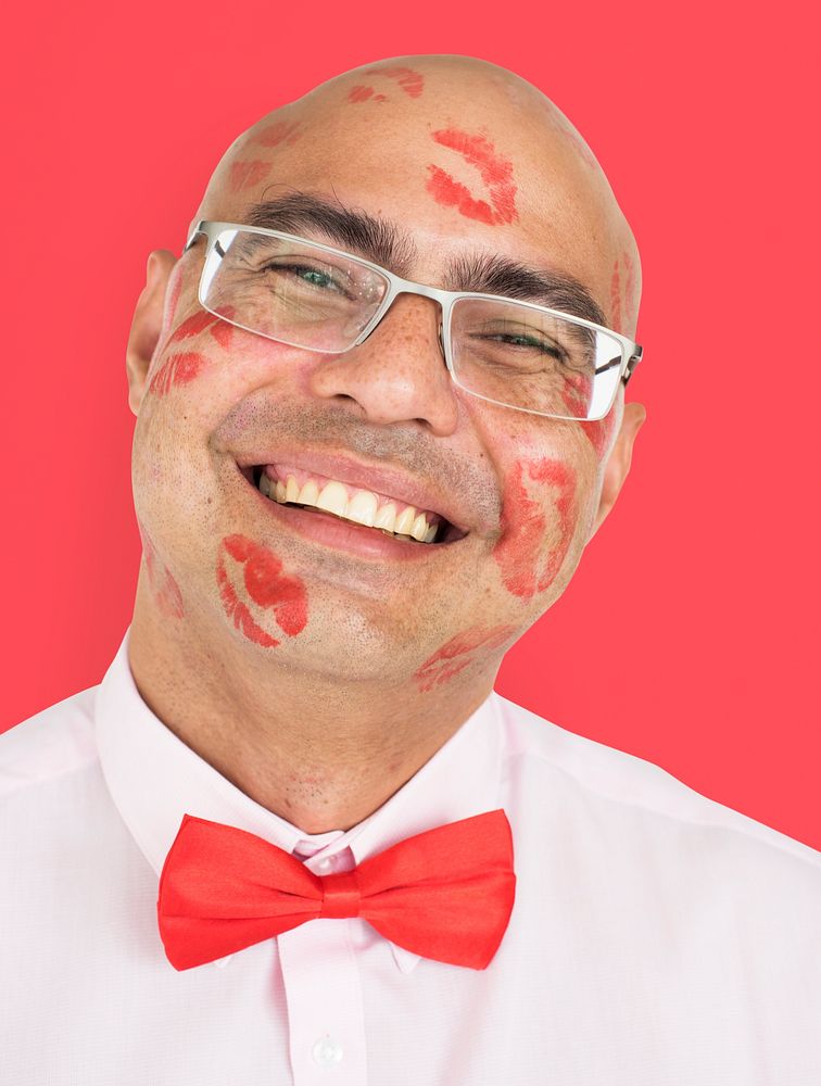 Man Smiling Happiness Lipstick Kiss Portrait