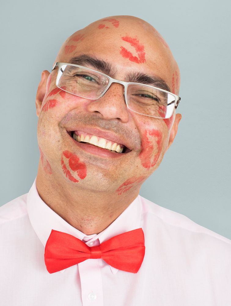 Man Smiling Happiness Lipstick Kiss Portrait