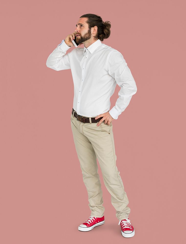 Man Mobile Phone Talking Communication Portrait Concept