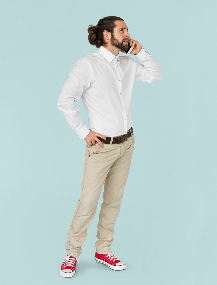 Man Mobile Phone Talking Communication Portrait Concept