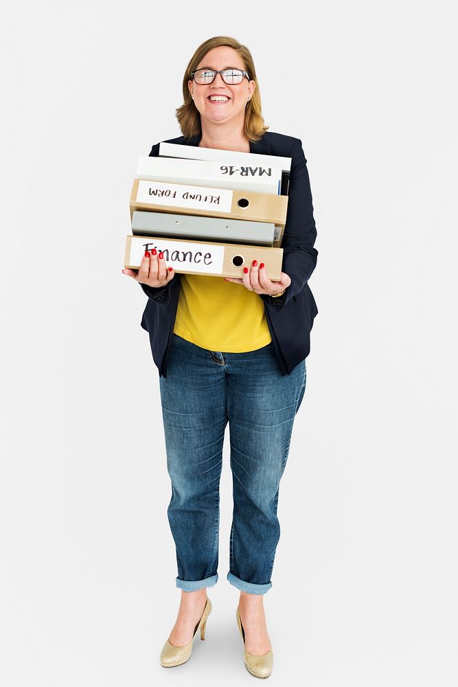 Woman with a bunch of folders
