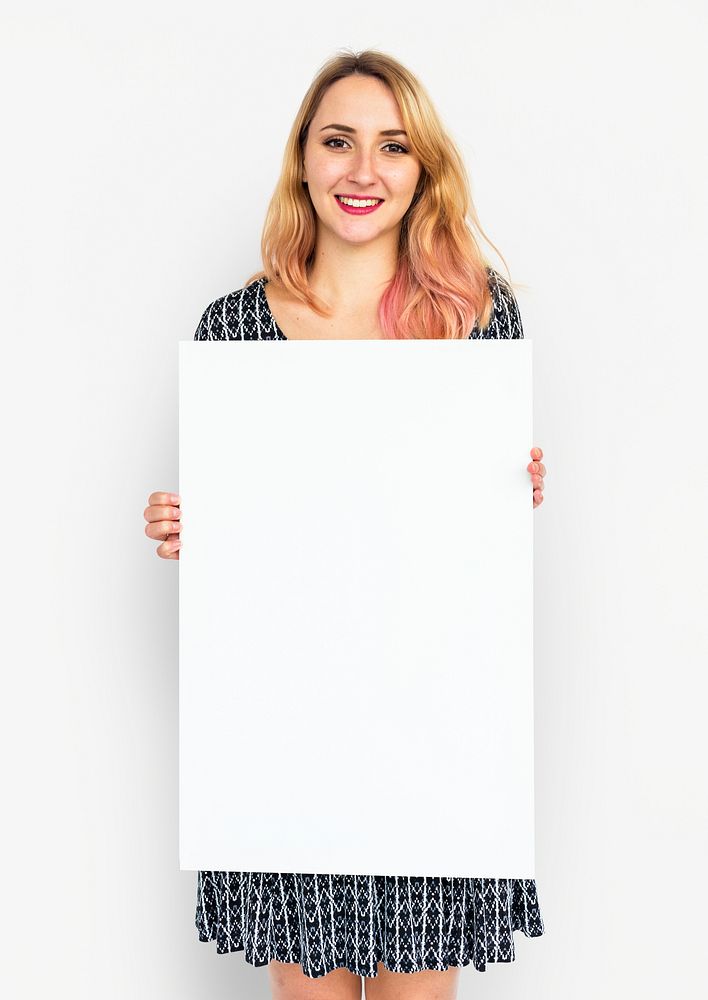 Woman Holding Placard Studio Concept