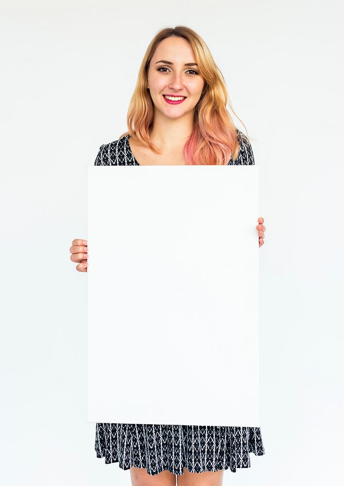 Woman Holding Placard Paper Concept