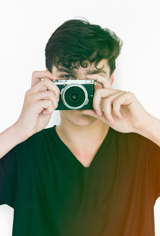 Man Snap Shoot Camera Studio Portrait