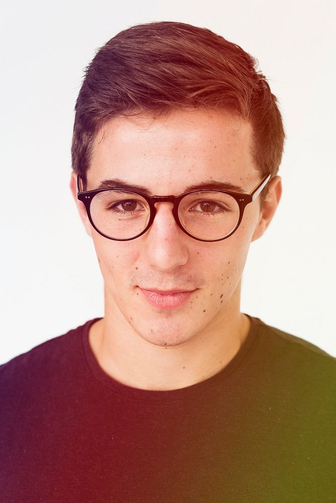 Young Man Wear Eyeglasses Studio Portrait