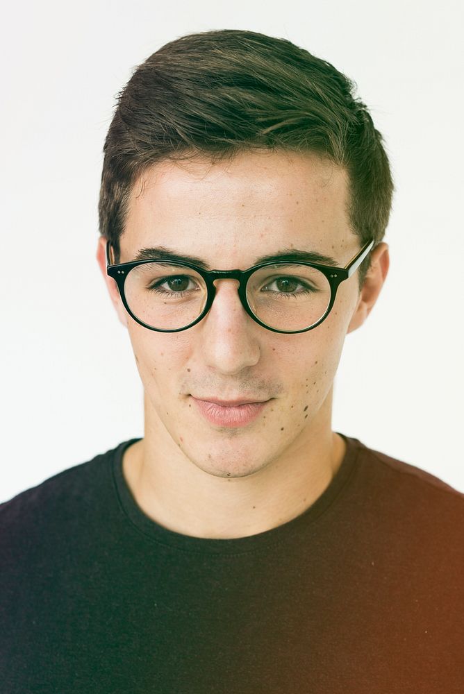 Young Man Wear Eyeglasses Studio Portrait