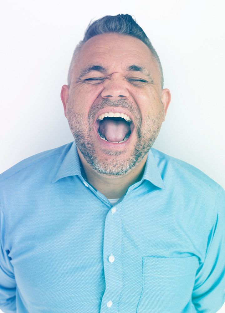 Man Laught Face Expression Studio Portrait