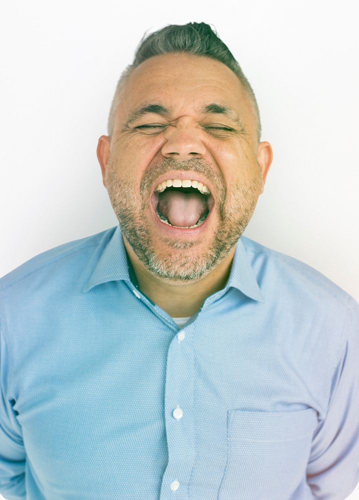 Man Laught Face Expression Studio Portrait