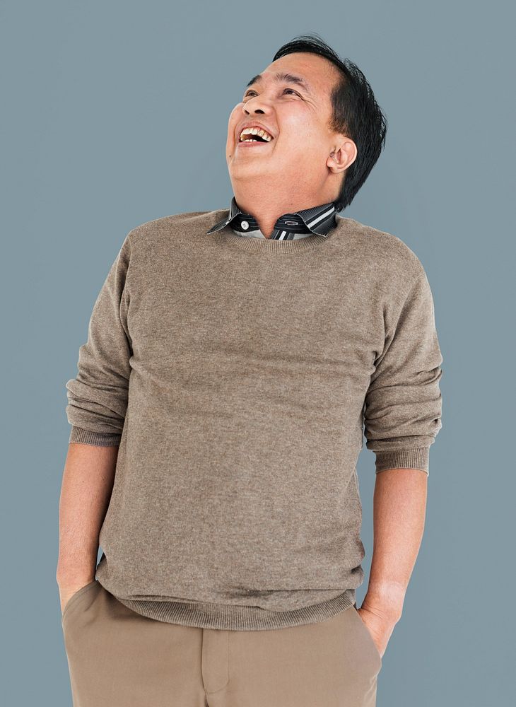 Asian Man Lean Back Laughing Concept