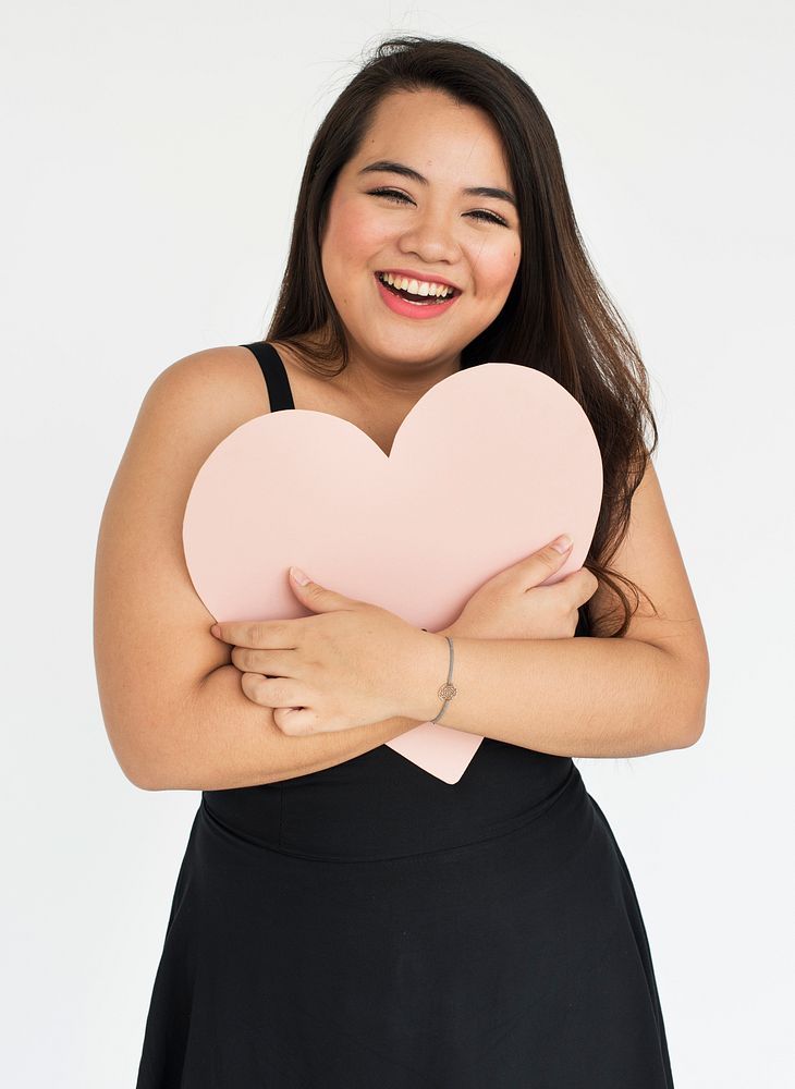 Asian Woman Smiling Happiness Love Romance Heart Portrait Concept
