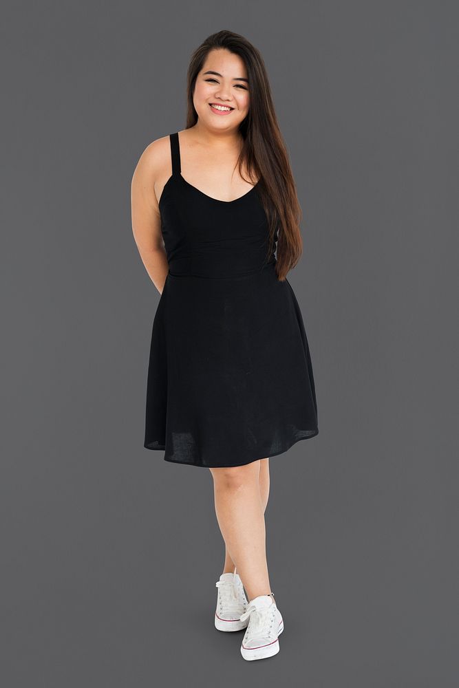 Asian Girl Posing Joyful Pretty Standing Studio Concept