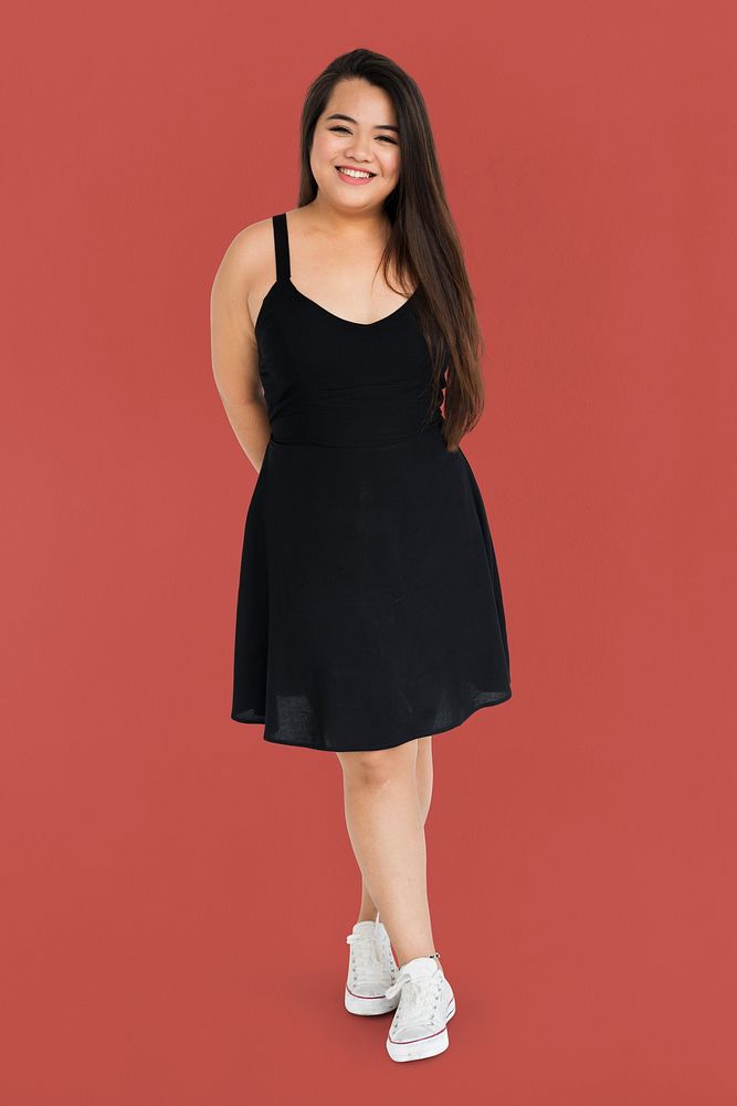 Asian Girl Posing Joyful Pretty Standing Studio Concept