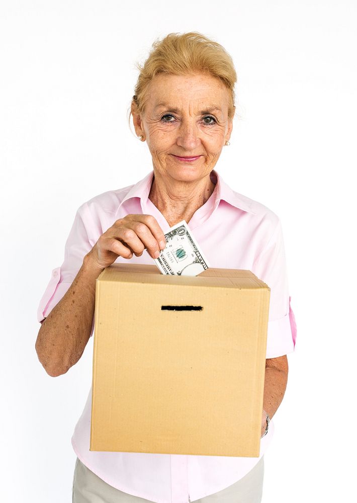 Senior Adult Woman Smiling Happiness Donation Portrait Concept