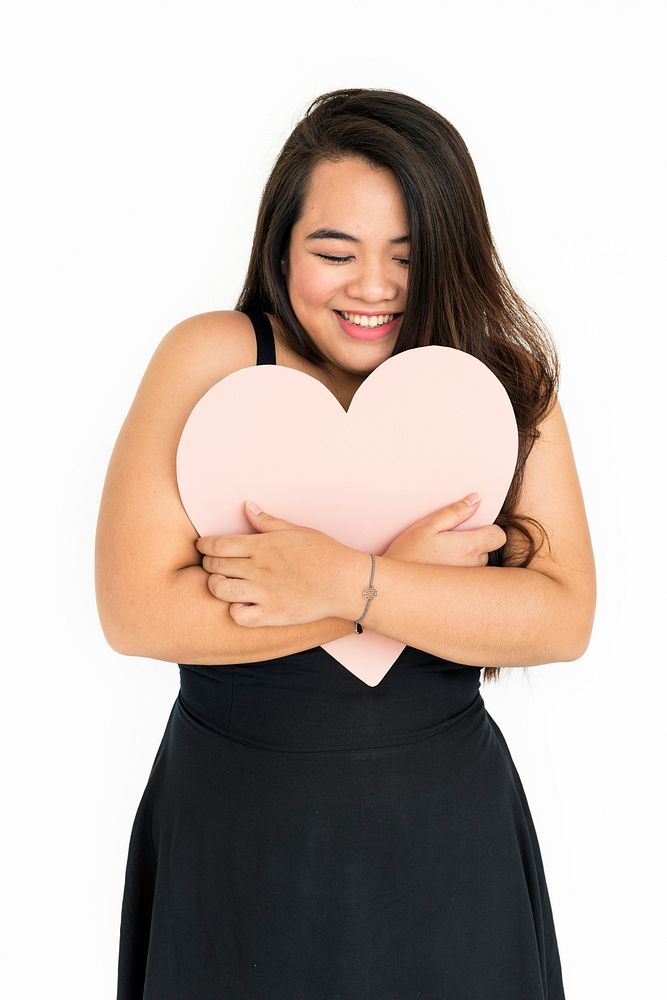Asian Woman Smiling Happiness Love Romance Heart Portrait Concept