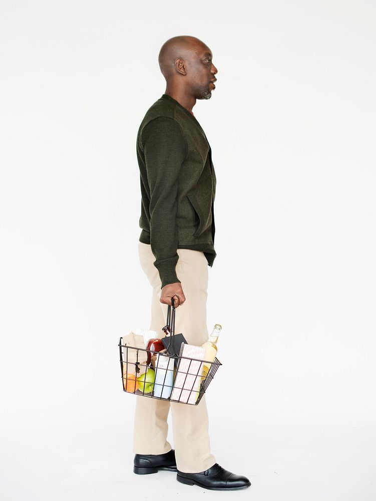 Man Shopping Basket Household Concept