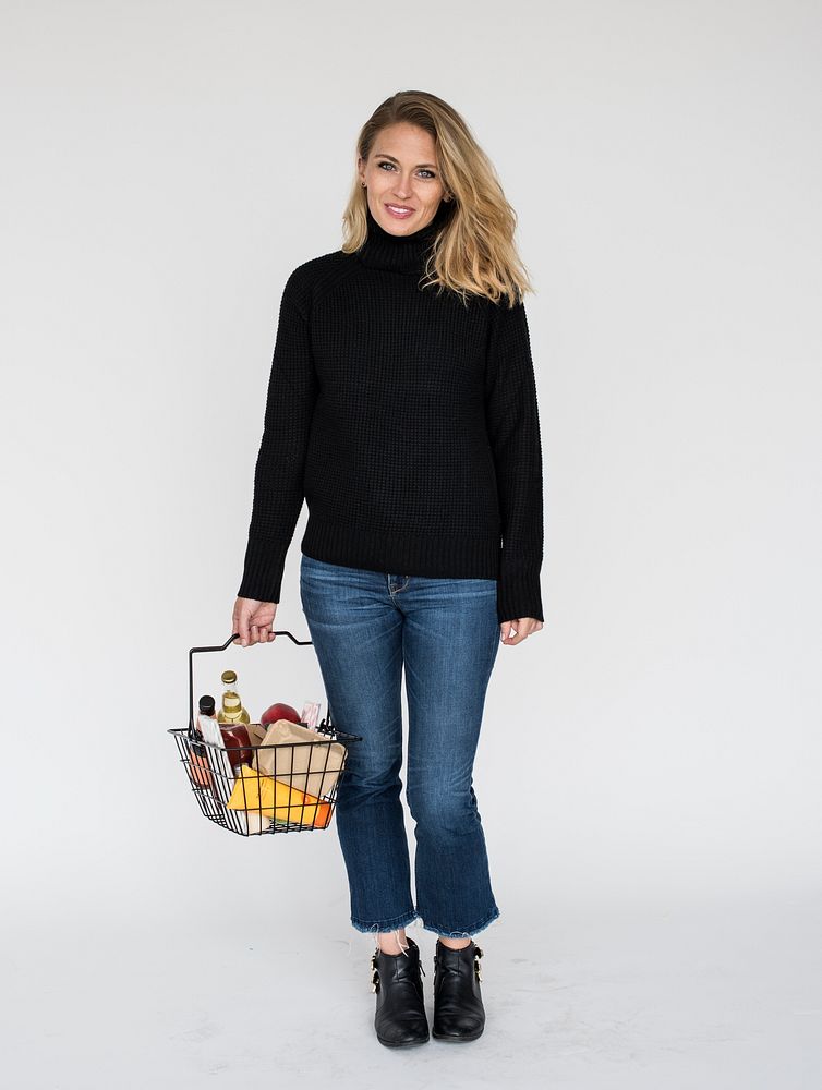 Woman Basket Casual Style Pretty Cheerful Concept