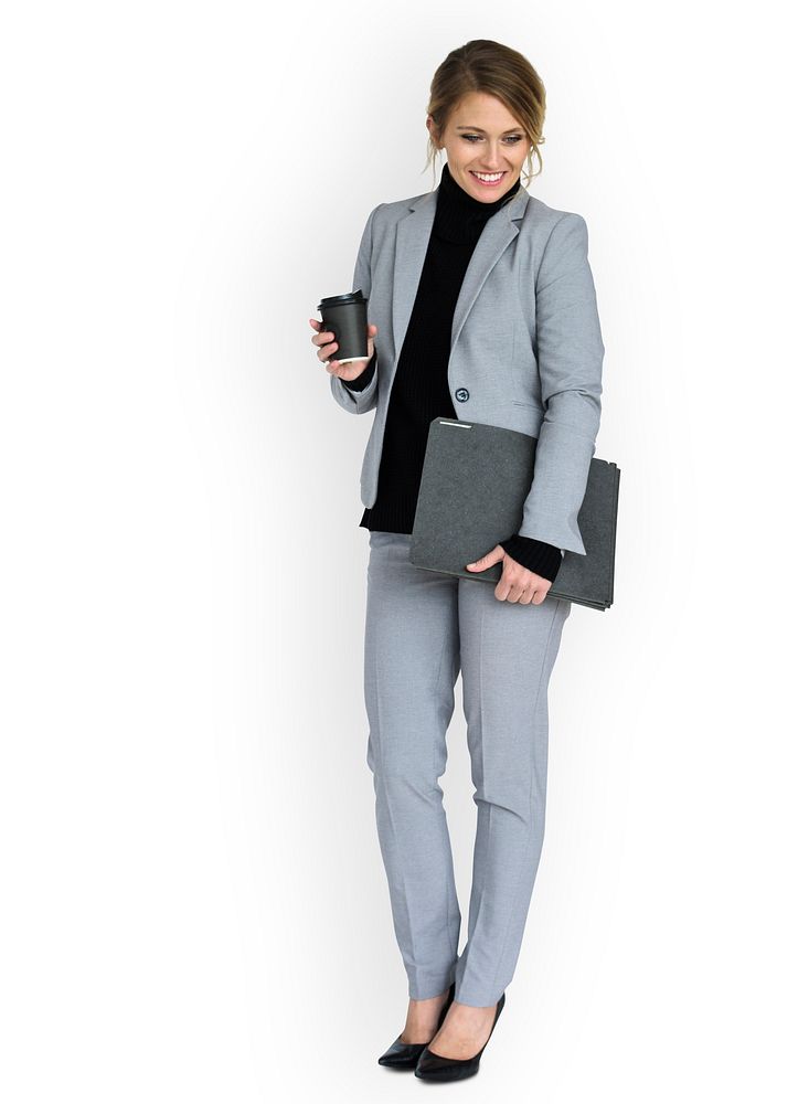 Caucasian Business Woman Cheerful Folder Concept