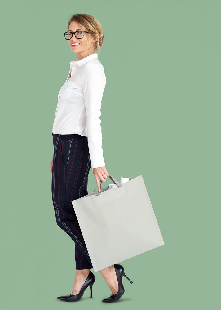 Businesswoman Design Blueprint Bag Portrait Concept