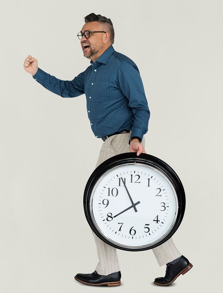 Caucasian Man Rushing Clock