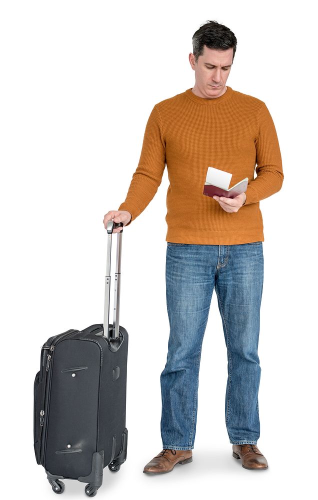 Caucasian Man Travelling Passport Luggage