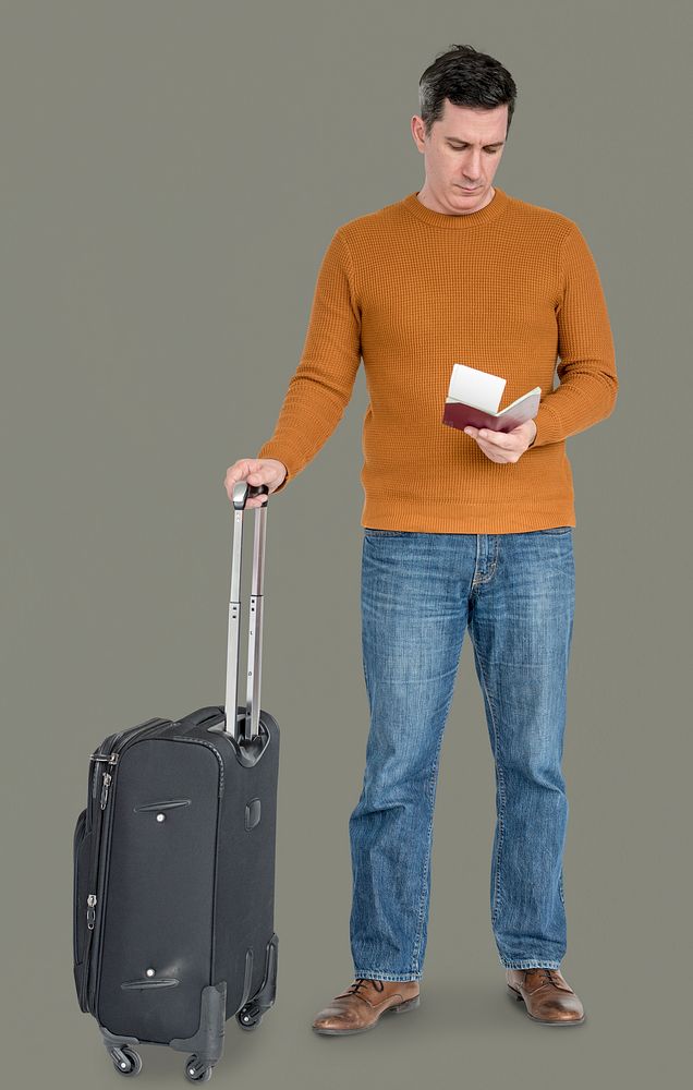 Caucasian Man Travelling Passport Luggage