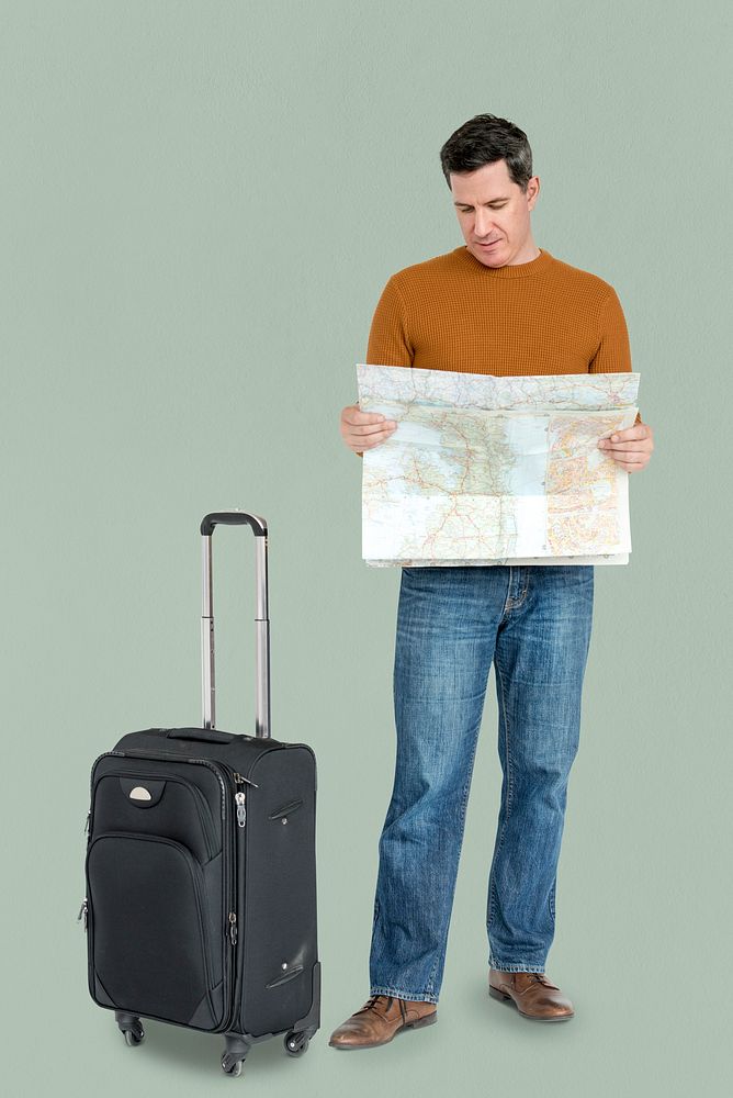 Caucasian Man Travelling Luggage Map