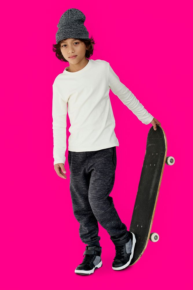 Caucasian Little Boy Adorable Skateboarding