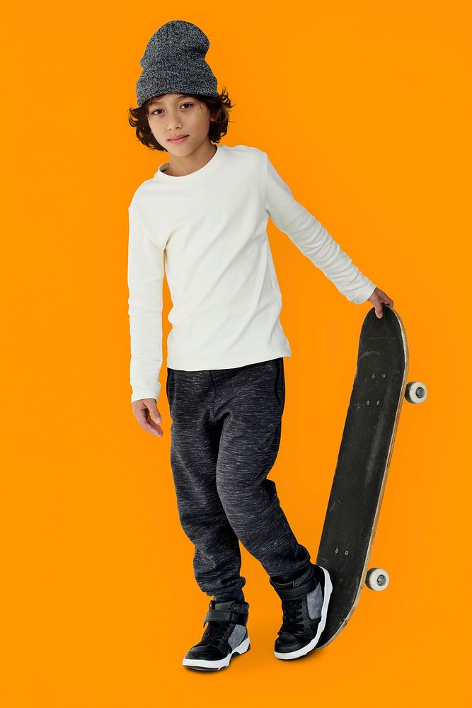 Caucasian Little Boy Adorable Skateboarding