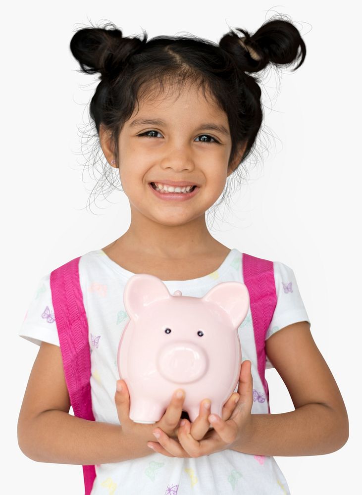 Little Girl Hands Hold Piggy Bank