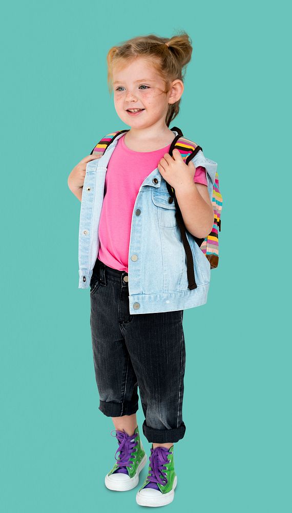 Portrait of a Little Blonde Caucasian Girl Smiling Isolated