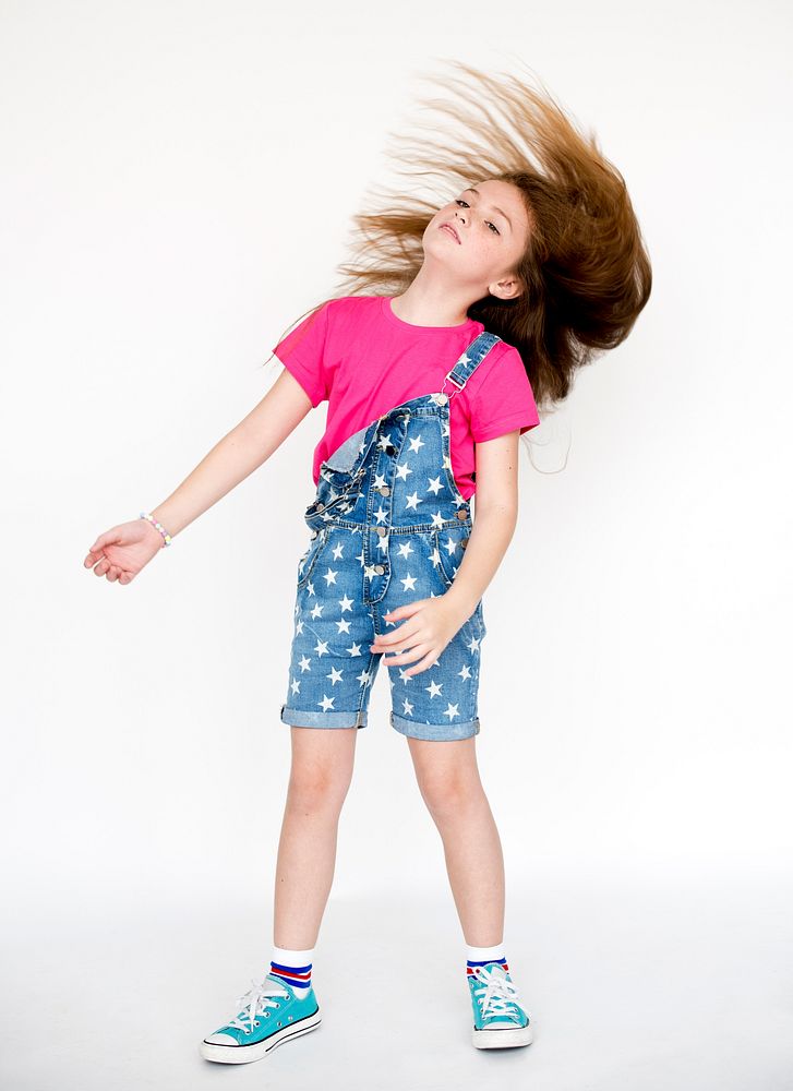 Little Girl Confidence Self Esteem Hair Whip Head Banging Studio Portrait