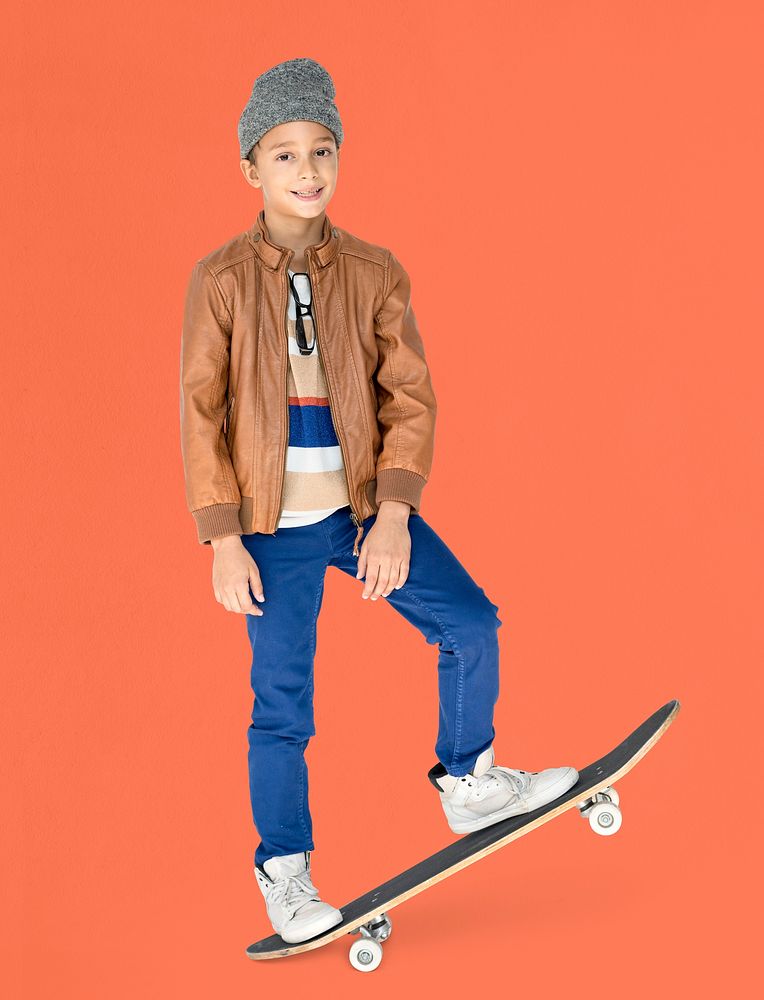 Caucasian Little Boy Skateboard Smile