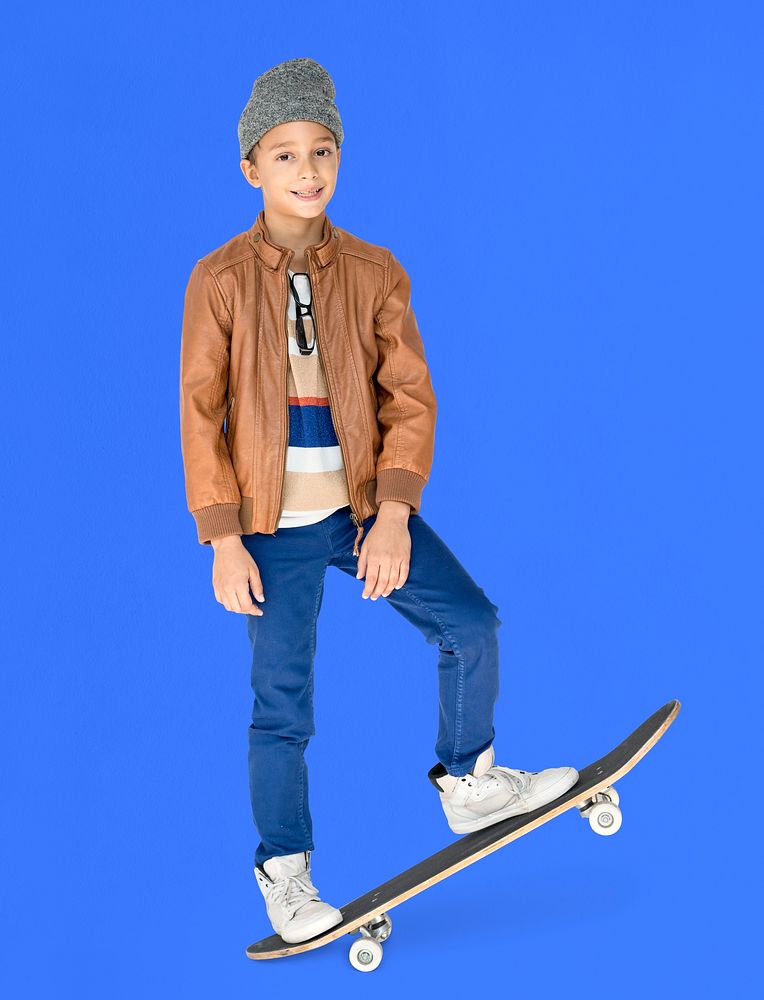 Caucasian Little Boy Skateboard Smile