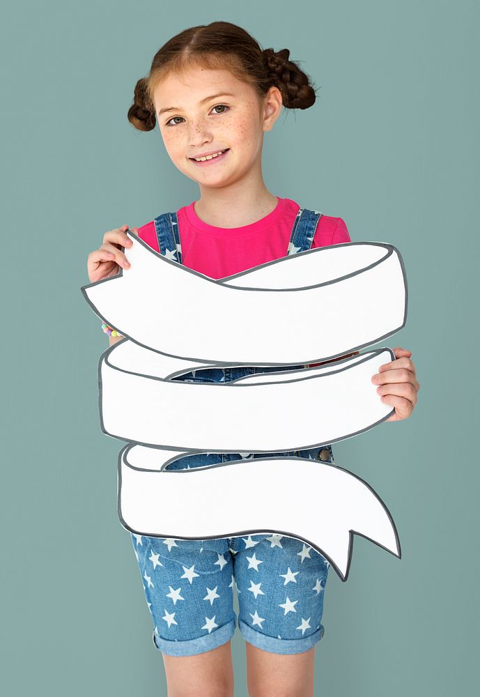 Little Girl Smiling Happiness Holding Banner Copy Space