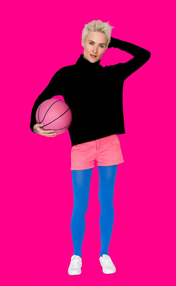 Caucasian Blonde Woman Holding Basketball