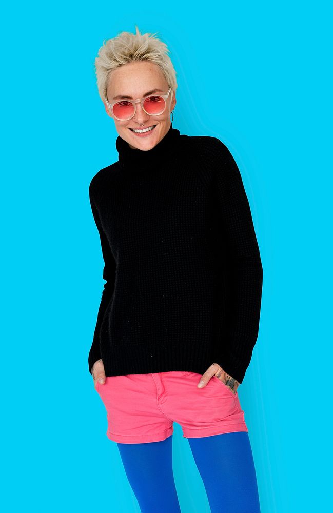 Trendy Woman with Sunglasses Smiling