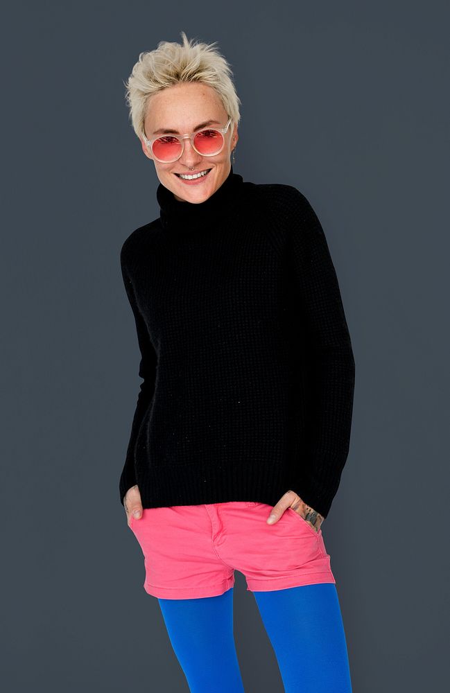 Trendy Woman with Sunglasses Smiling