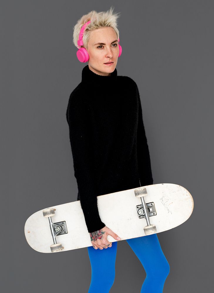 Woman Headphone Sketeboard lifestyle Concept