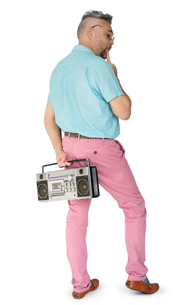 Senior Man Stylish Holding Radio