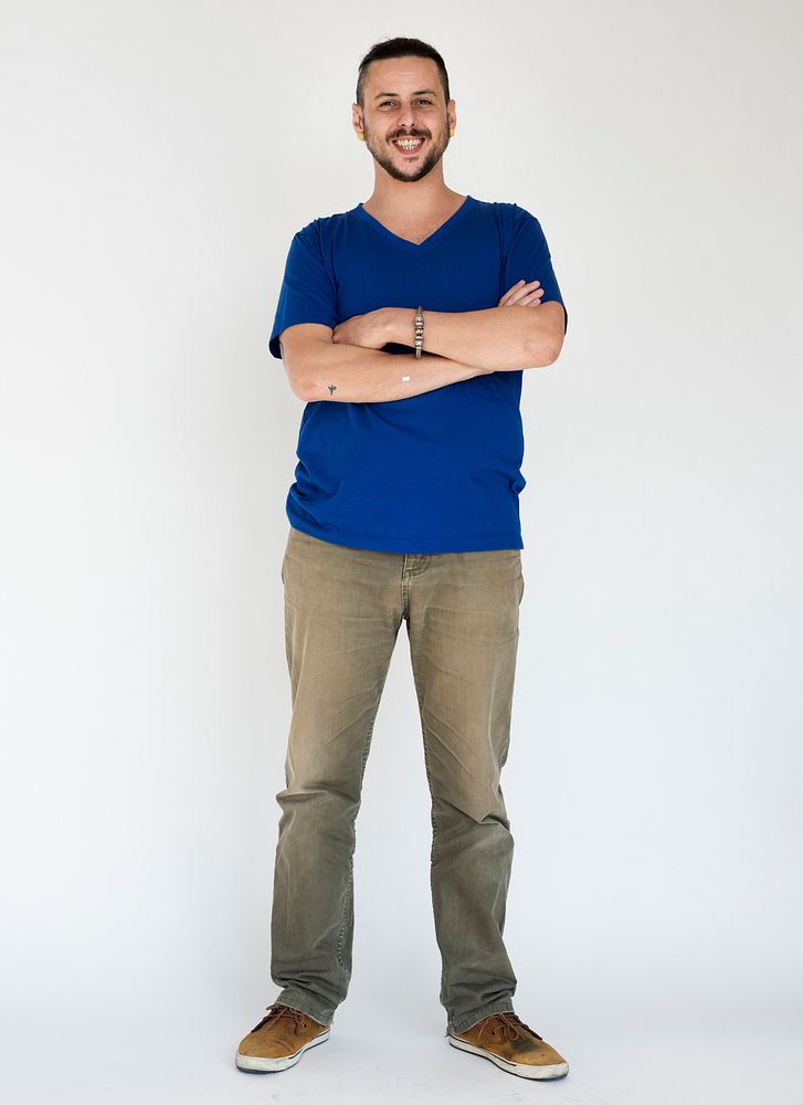 Man Smiling Happiness Arms Crossed Casual Studio Portrait