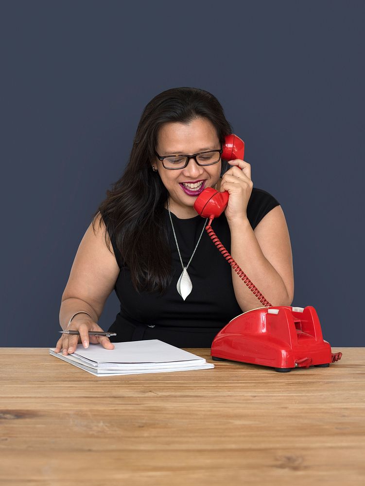 Woman Writing Talking Telephone Communication