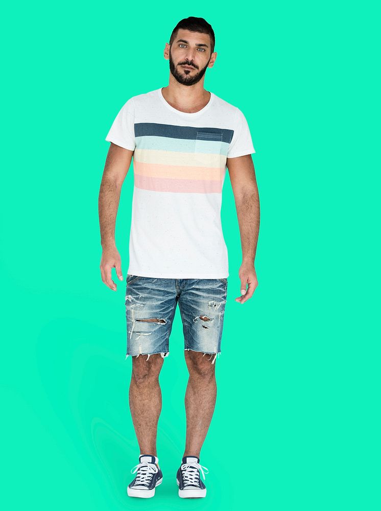 Casual man is standing in a studio shoot