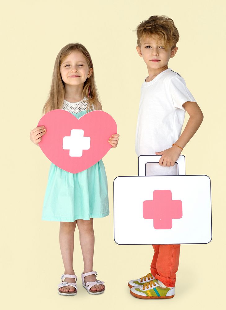 Little Children Holding First Aid Heart Papercraft