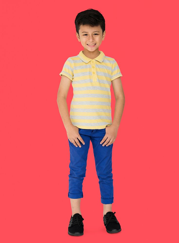 A Caucasian Boy Standing Smiling Background Studio Portrait