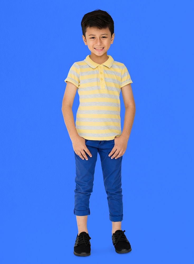 A Caucasian Boy Standing Smiling Background Studio Portrait