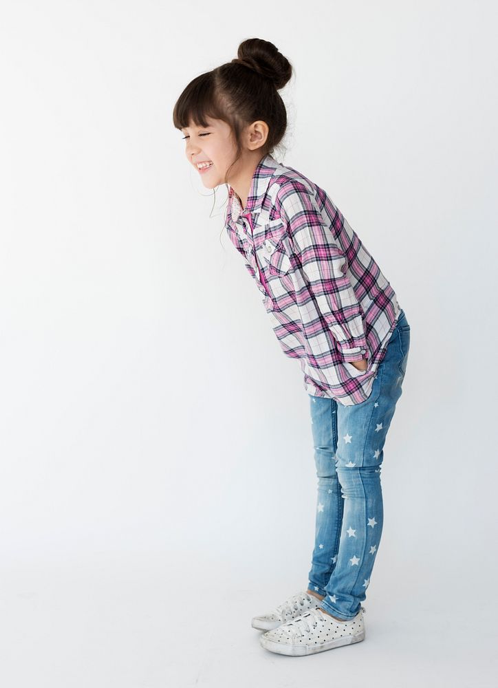 Kid Studio Shoot Wearing Casual Adorable on White Background