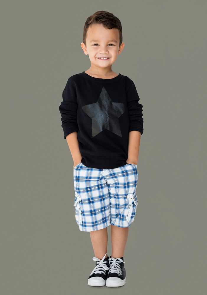 Young kid boy full body standing smiling isolated portrait