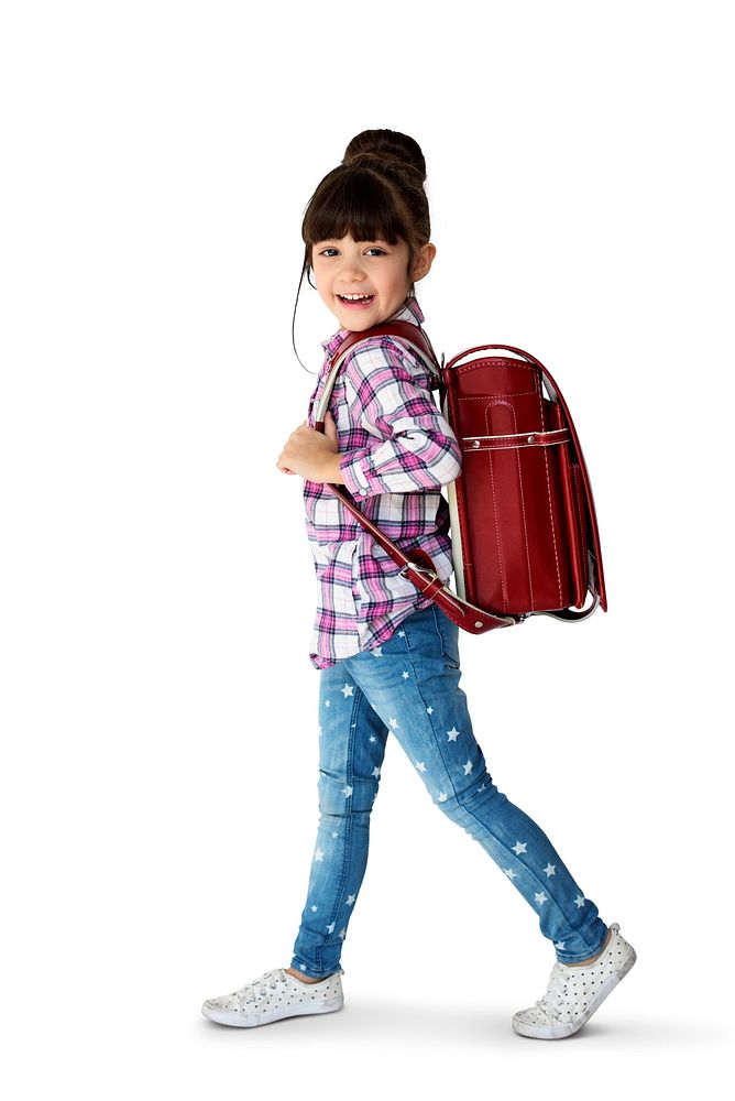 Happiness girl with school backpack