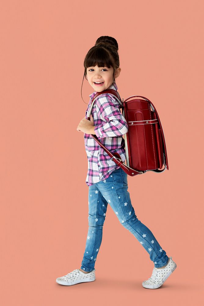 Happiness girl with school backpack